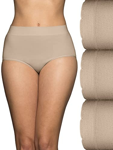 Vanity Fair Women's Seamless Underwear, Light Smoothing, No Pinch No Show Brief-3 Pack-Neutral, 8