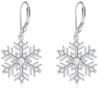 Damen Schneeflocke Ohrhänger 925 Sterling Silber Winterschmuck Erntedankfest Weihnachts Geschenk (Schneeflocken Ohrringe)