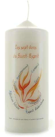 Candela bianca per conferma con citazioni religiose 15 x 6 cm - Candela devozionale - Culto cristiano in cera vegetale