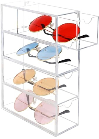 Supaway Organisateur de Lunettes de Soleil Boîte de Rangement et Exposition en Acrylique Transparent Monture de Lunettes 1Pcs avec 4 Tiroirs pour Montres, Colliers, Lunettes et Cosmétiques