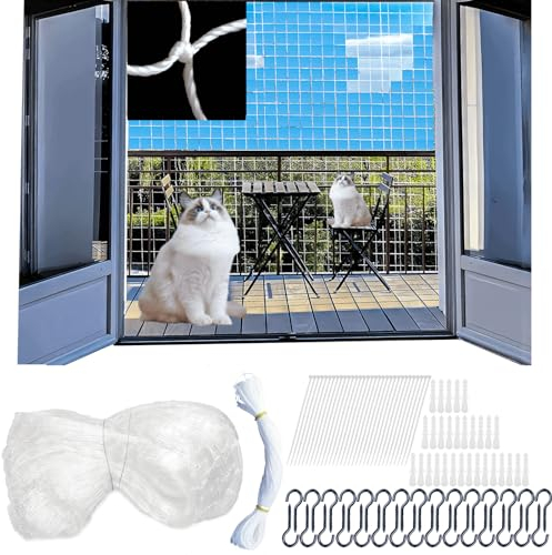 AILAIKE Katzennetz für Balkon,Balkonnetz für Katzen - 8x3m, Nylon Katzen Netz für UV- Und Witterungsbeständig, Zum Balkonen, ​Terrassen Und Fenstern