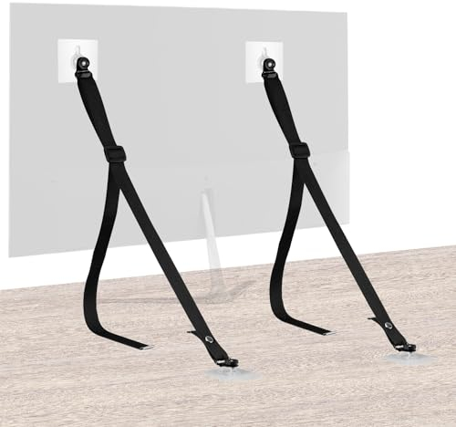 2 Stück Verstellbare TV-Sicherheitsgurte, Kippsicher Selbstklebend Kindersicherer TV-Gurt Ohne Bohren Möbel-Wandanker für Flachbildschirme Schrank Tisch Bücherregal Kommode