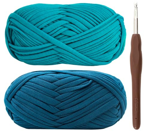 Hilo de ganchillo grueso de 100 g con gancho de 6 mm, perfecto para proyectos de ganchillo, principiantes, tela elástica amigable para manualidades (azul)