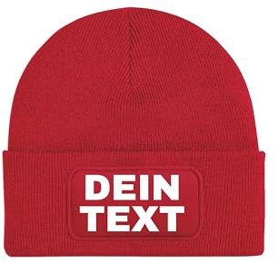 NIMAMA Unisex Erwachsenen Mütze Beanie Bedrucken Lassen - Mit Wunschtext personalisiert - Individuell als Geschenk für Herren und Damen selbst gestalten - Rot