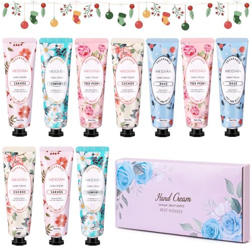 Handcreme Set, 10 Pcs Handcreme Damen Geschenkset, Mini Hand creme Feuchtigkeitscreme, Kleine Geschenkset für Frauen, Weihnachtsgeschenke, Muttertag & Geburtstags Geschenk, Für Sehr Trockene Hände