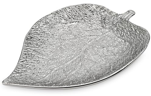 Arborus 36,5 x 24 cm keramisk prydnadssak silver smycken brickor stora blad smycken maträtt dekorativ prydnadssak för ringar örhängen nycklar armband halsband ljus bord mittpunkt dekor