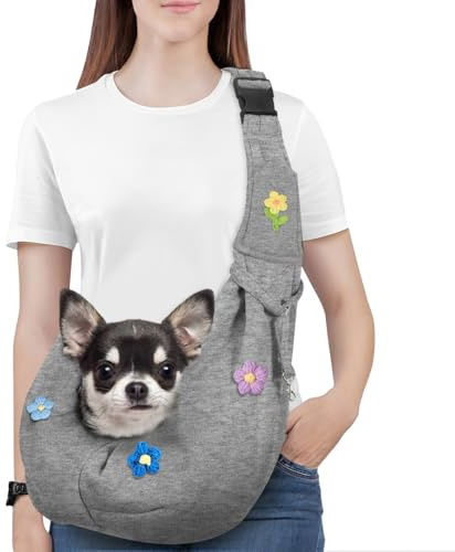 Pawaboo Fascia Trasportino per Cane Piccolo, per 3-10 Libbre, Fiori Grigio