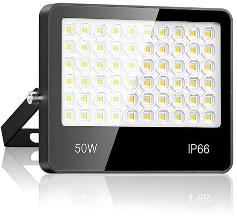 Faretto LED Da Esterno 50W - 5000LM 6500K Super Luminoso Bianco Freddo Faro LED Esterno, IP66 Impermeabile Luce Di Sicurezza per Stadio, Patio, Strada, Garage