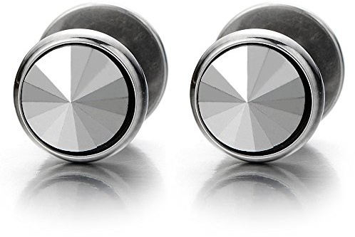 8MM 2 Orecchini da Uomo Donna, Finto Dilatatore Fake Plug, Acciaio Inossidabile con Zirconi