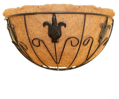 Besttoolifes Pot de fleurs mural créatif en fer demi-cercle avec doublure en noix de coco pour pothos décoration de jardin peu encombrante pour des solutions de jardinage verticales efficaces