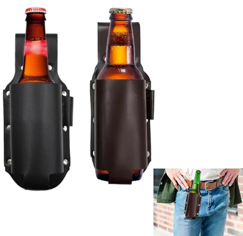 Fondine per Birra in Pelle - Set di 2 Cinture Porta Lattine/Bottiglie per Uomo - Ideale per Campeggio, Corsa, Festa e BBQ - Regalo Originale per Amici, Papà, Marito