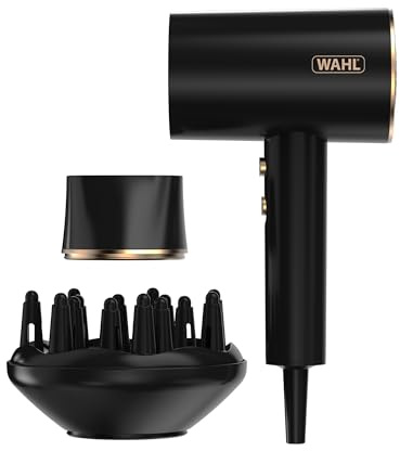 WAHL Ionic Flow Hairdryer, Asciugatura professionale, senza effetto crespo, potente, leggero, getto freddo, concentrazione del calore, diffusore, velocità elevata, styling, compatto, da viaggio