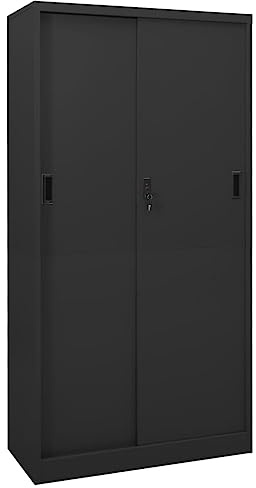 SKTQYQO Armadio Ufficio Anta Scorrevole Antracite 90x40x180 cm Acciaio con 4 Ripiani Regolabili e Serratura per Archivio Documenti Armadio metallico robusto per ufficio con anta