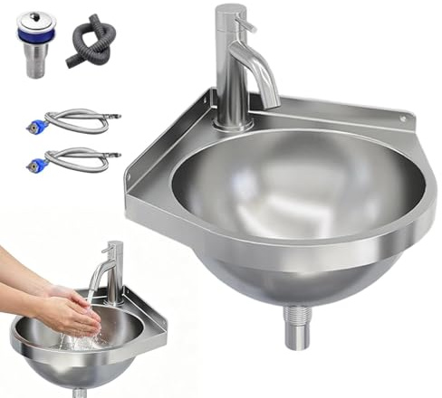 Lavabo Pequeño para Baño - Esquina triangular semicircular grifo lavamanos - fregadero pequeño de esquina,para Recibidor, Lavadero, Jardín, Patio, Apartamento, Baño y Guardarropa