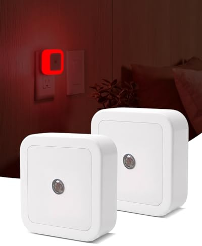Lamptobe 2-Pack 625nm Red Sleep Night Light Plug in Wall, Dusk to Dawn Sensor Auto On/Off, 0.5W, Zero Blue Light, Sleep-Friendly, Red Night Light for Kids Nursery, Bedroom, Hallway, Stairs, Kitchen