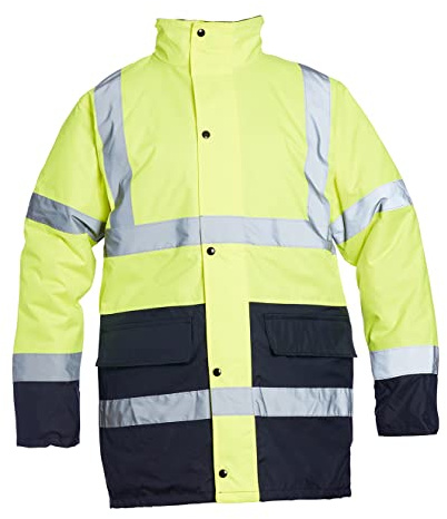Blackrock Yellow/Navy Hi Vis Waterproof Jacket, Size Medium | Mens Womens Reflective Work Jacket, High Visibility Safety Workwear, Comfort Fleece Lined Collar and Quilt Lined Coat, Fully