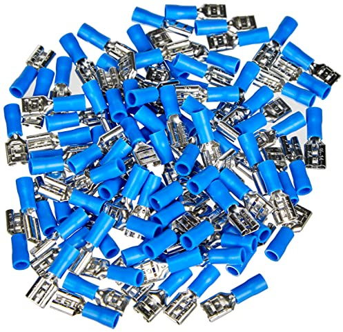 Goobay 17004 Flachsteckhülsen 100er Set / Steckmaß 6,4 x 0,8 mm / Steckverbinder bis 15A / Flachstecker teilisoliert / Kabelverbinder für max. 2,5 mm² / Kabelschuh Blau