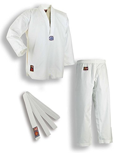Ju-Sports Taekwondo Anzug Chagi Weiß 110 I Dobok für Kinder & Erwachsene I Kimono in Ripp-Optik inkl. weißem Gürtel I Hose mit Kickzwickel