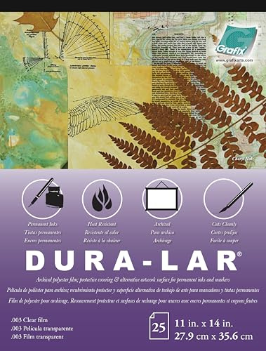 Grafix Lot de 25 Feuilles Dura-Lar Transparentes de 27,9 x 35,6 cm, alternatives en acétate, Surface Brillante pour revêtements de Protection, pochoirs, séparations de Couleurs, Applications de