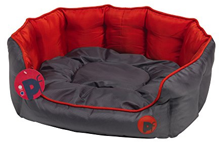 Petface Vattentät och tvättbar Oxford hund lyxig oval hundsäng, röd, X-Large, 70 x 70 cm