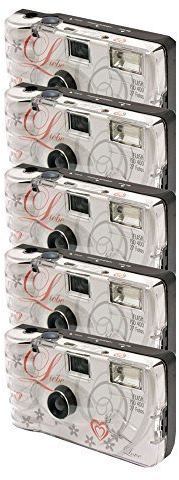 TopShot - Confezione 5 fotocamere usa e getta per nozze Love con flash, 27 foto, colore: Bianco