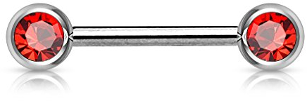 Paula & Fritz® Brustwarzen-piercing 12mm lang Brustpiercing Intimpiercing Nippelpiercing Hantel Barbell Zirkonia Farben BS32-141255-R