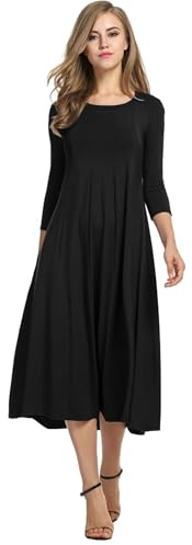 HOTOUCH Women's Half Sleeve Casual A-line High Waist Trapeze Dress (Black M)