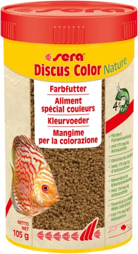 sera Discus Color Nature 250 ml (105 g) - Farbfutter für alle Diskusfische mit 175 mg/kg Astaxanthin, Futter für Diskus