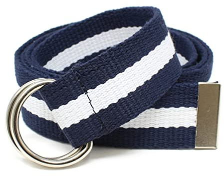 BC Belts Canvas Web Belt D-Ring Buckle 1.25 Wide Metal Tip (Navy/Cream-XL)