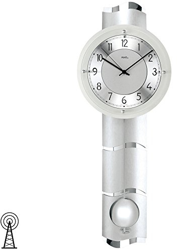 Pendule AMS 5215 Horloge murale avec pendule cadran radio-pilotée en aluminium verre minéral