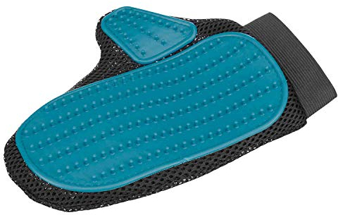 TRIXIE Fellpflege-Handschuh - für Kurzhaar und Rauhaar - entfernt lose Haare, massiert das Tier und bringt Glanz in das Fell - auch für sensible Tiere - schwarz/blau - 18 x 24 cm - 23391