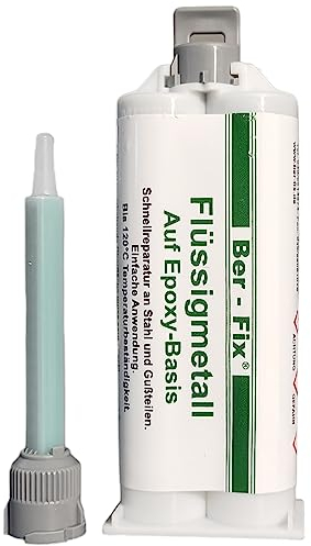 Ber-Fix 50g Flüssigmetall, hitzebeständig, 2 Komponenten Kleber, Metallkleber, Metallspachtel, Kaltmetall, 120°C