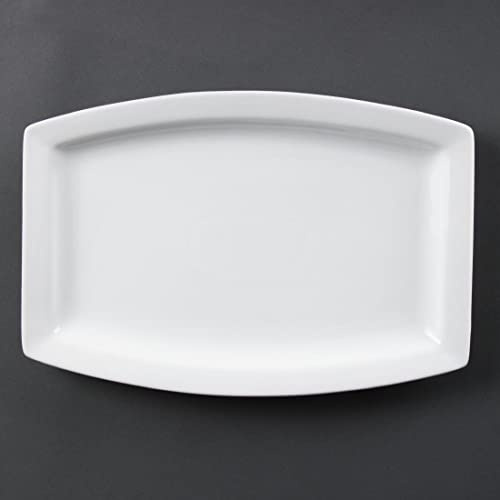 Olympia Whiteware Rectangular Dinner Plates 320mm (6 Pack) - Porcelain Serving Plates Dishwasher, Microwave, Oven Safe C361