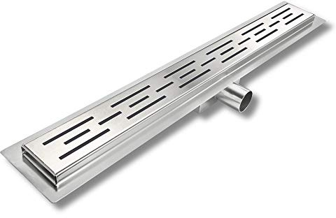 Elbe® Duschränna 70 cm av rostfritt stål, 3-radigt slits-mönster, duschavlopp med sifon och hårsil, avloppsränna gruppstopp, platt golvbrunn, komplett set med golvmontering, längd 70–110 cm