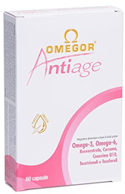 OMEGOR Antiage con Omega 3 e 6 - Integratore Pelle Antiossidante contro i Segni dell'Invecchiamento con Coenzima Q10, Resveratrolo, Alfa Lipoico e Curcuma (60 Capsule)