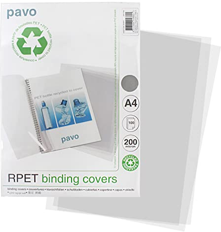Pavo - Einbanddeckel-Klarsichtfolie A4, 0.20 mm, 100% recycelt, 100-er Pack,