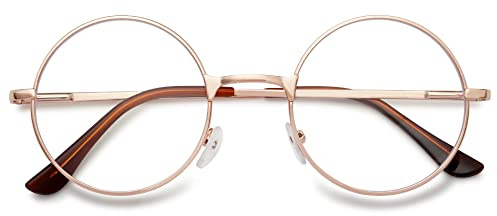 VEVESMUNDO Schoenleben Runde Metall Lesebrille Gafas Cerca 1,5 Herren Damen Nickelbrille Lennon Brille Lesehilfe Stärke (Golden, 3.0)