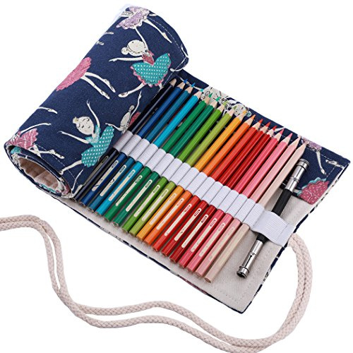 Amoyie Colouring Pencil Case 36 Slots, Roll Up Pen Holder, Pencil Wrap | Canvas Organiser Bag for Coloured Pen, Foldable Carrier for School, Outdoor, Artist Storage Bags, Large Capacity, Dance