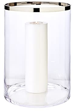 EDZARD Windlicht/Vase Molly, mundgeblasenes Kristallglas mit Platinrand, Laterne für Stumpenkerzen Höhe 39 cm, Durchmesser 29 cm