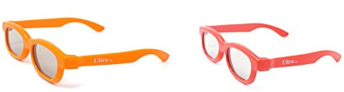 Ultra 1 Red 1 Orange Childrens Passive 3D Glasses Kids for Use with all Passive TVs Cinema Projectors and RealD Films Movies Circular Polarised 3D Glasses Passive Kids Movies Cinema 3D Glasses