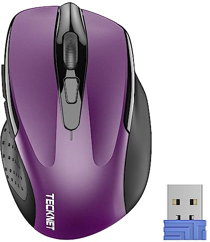 TECKNET Wireless Mouse, 2.4G Ergonomic Optical Mouse, Computer Mouse for Laptop, PC, Computer, Chromebook, Notebook, 6 Buttons, 24 Months Battery Life, 2600 DPI, 5 Adjustment Levels - Purple