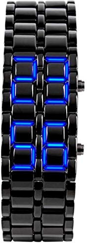 Fashion Men's Simple Sports Watch Electronic Binary Digital LED Lava Alloy Rectangular Chain Watch (Men Black Blue)