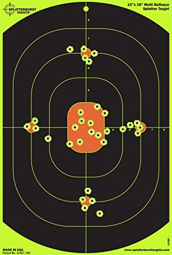 Splatterburst Targets - 12 x 18 inch Bullseye Splatter Target - Easily See Your Shots Burst Bright Fluorescent Yellow Upon Impact - Made in USA (10 Pack)
