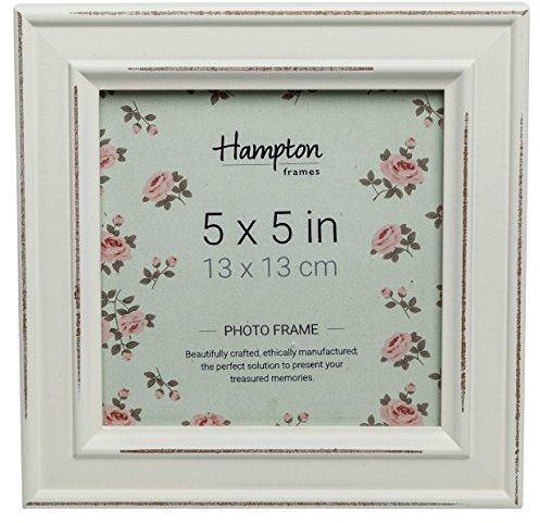 Hampton Frames | PALOMA Square Picture Photo Frame, 5x5 Inch (13x13cm), White, Distressed Wood | Glass Aperture, Freestanding or Wall Mount | Display for Home or Office