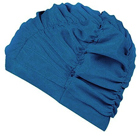 Butterme Gorro Natación gorro de baño gorro de ducha grande transpirable nylon pliegues gorro de baño para pelo largo mujeres hombres, azul pavo real
