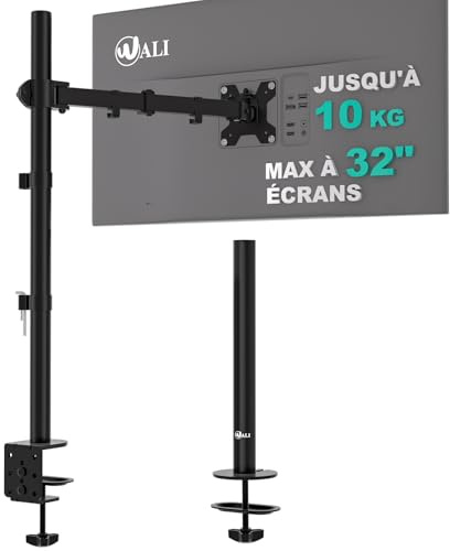 WALI Single Monitor Arm for Screen Up to 32 Inch, Extra Tall Articulating Monitor Mount, Desk Monitors Stand with Tilt Swivel Rotate, Holds Screen Up to 10 kg, VESA 75 & 100mm, Black (M001XL)