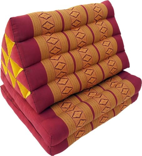 Guru-Shop Cuscino Tailandese, Cuscino Triangolo, Kapok, Letto da Giorno con 2 Cuscini - Rosso/oro, 30x50x120 cm, Cuscino Thai / 2 Supporti
