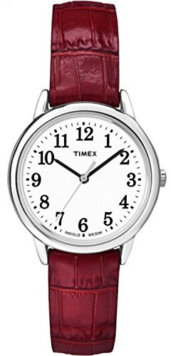 Timex Women's Easy Reader 30mm Watch – Silver-Tone Case White Dial with Red Croco Pattern Leather Strap