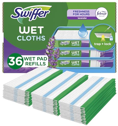 Swiffer Sweeper Wet Mopping Cloth Multi Surface Refills, Mops for Floor Cleaning, Febreze Lavender Scent, 36 Count