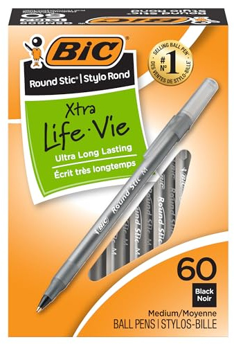 BIC Round Stic Xtra Life Ballpoint Pen, Ultra Long Lasting and Consistent Ink Flow, 60-Count in Black Ink